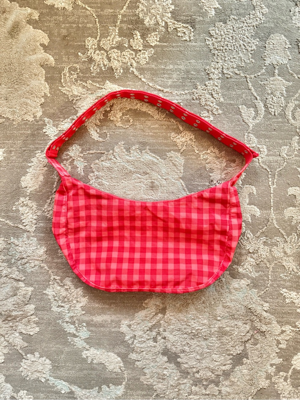 BAGGU x Molly Goddard Popper Strap Medium Nylon Crescent Bag - Ruby Gingham